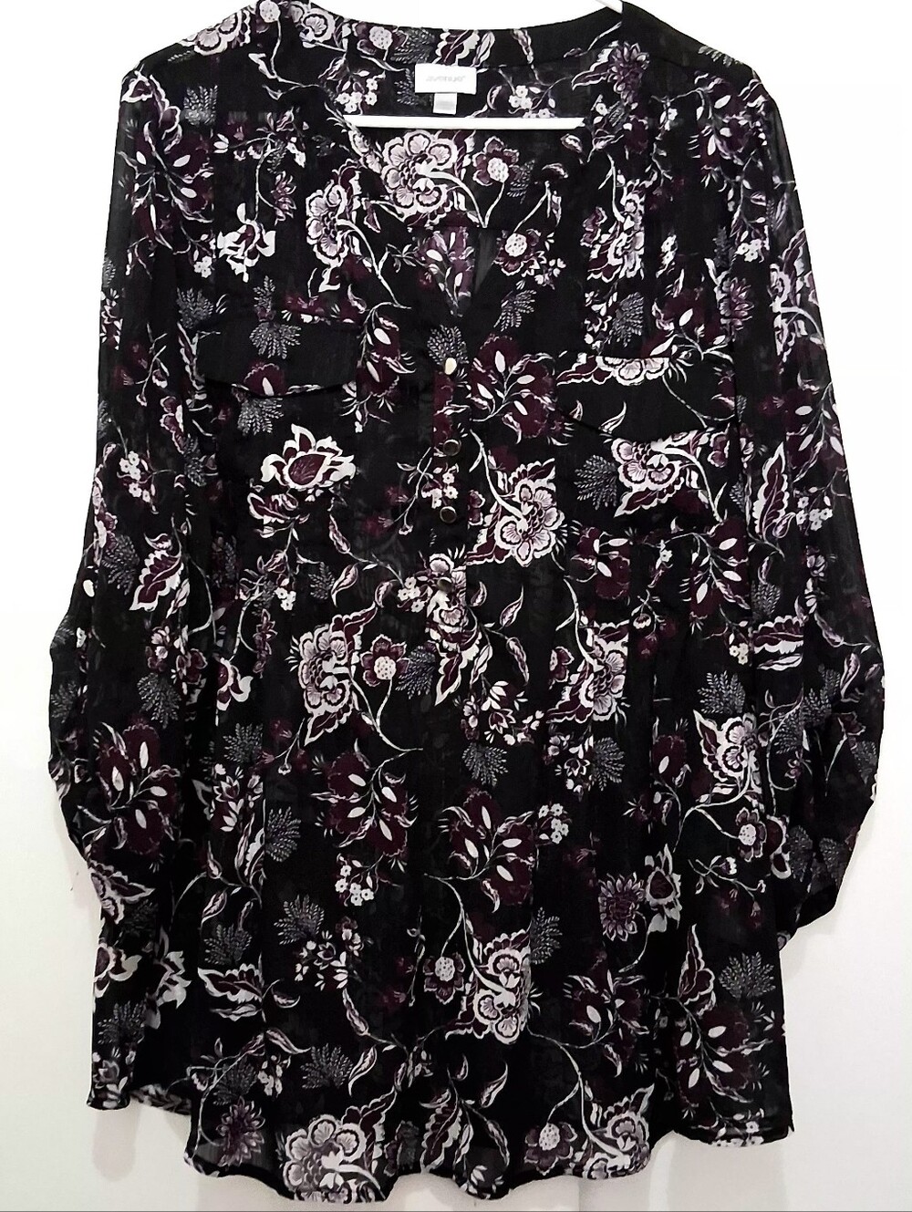 AVENUE Black Floral Blouse SIZE 18/20 Fit 2X